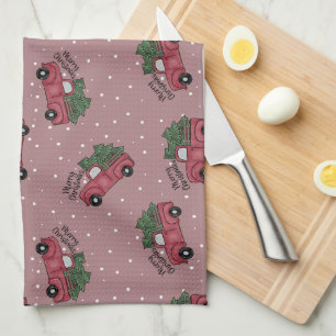 Frohe Weihnachten Vintager Red Truck Geschirrtuch