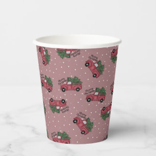 Frohe Weihnachten Vintager Red Truck Pappbecher