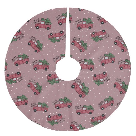 Frohe Weihnachten Vintager Red Truck Polyester Weihnachtsbaumdecke (Vorderseite)