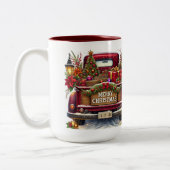 Frohe Weihnachten Vintager Red Truck Zweifarbige Tasse (Links)