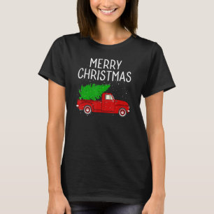 Frohe Weihnachten Vintager roter LKW mit Baumfamil T-Shirt
