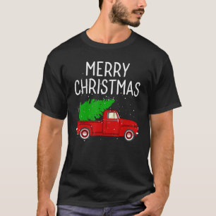 Frohe Weihnachten Vintager roter LKW mit Baumfamil T-Shirt