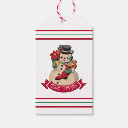 Frohe Weihnachten - Vintager Snowman-Geschenktag Geschenkanhänger (Vorderseite)