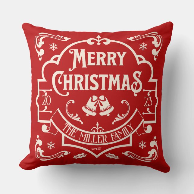 Frohe Weihnachten Vintager Stil Design Kissen (Vorderseite)