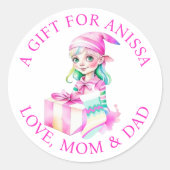 Frohe Weihnachten | Vintager Wasserfarbelf Runder Aufkleber (Vorderseite)