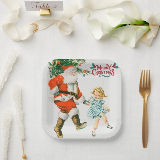 Frohe Weihnachten Vintager Weihnachtsfeiertag Pappteller (Hochzeit)