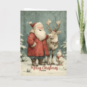Frohe Weihnachten Vintager Weihnachtsmann & Reinde Karte (Rückseite)