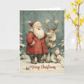 Frohe Weihnachten Vintager Weihnachtsmann & Reinde Karte (Gelbe Blume)