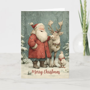 Frohe Weihnachten Vintager Weihnachtsmann & Reinde Karte