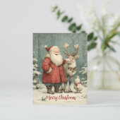 Frohe Weihnachten Vintager Weihnachtsmann & Reinde Postkarte (Stehend Vorderseite)