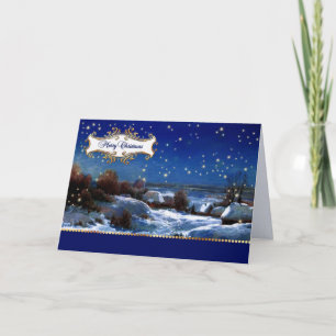 Frohe Weihnachten. Vintages Bild des Schneedorfes Feiertagskarte