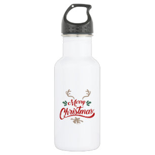Frohe Weihnachten Vintages Design   Rot und Grün Edelstahlflasche