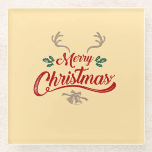 Frohe Weihnachten Vintages Design Rot und Grün Glasuntersetzer