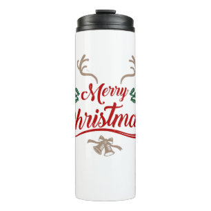 Frohe Weihnachten Vintages Design   Rot und Grün Thermosbecher