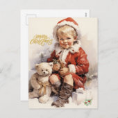Frohe Weihnachten Vintages Kind mit Teddy Bär (Vorne/Hinten)