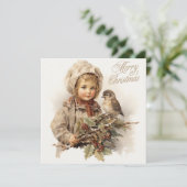 Frohe Weihnachten Vintages Kind mit Vogel (Stehend Vorderseite)
