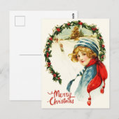 Frohe Weihnachten Vintages Kind, Weihnachtskranz Postkarte (Vorne/Hinten)