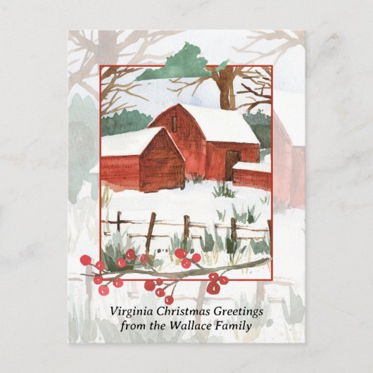 Frohe Weihnachten Virginia Farm Red Barn Personali (Vorderseite)