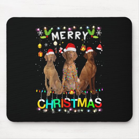 Frohe Weihnachten Vizsla Shirt Weihnachtsmannmütze Mousepad (Vorne)