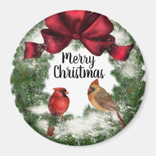 Frohe Weihnachten Vögel im Kranz Vintage Magnet