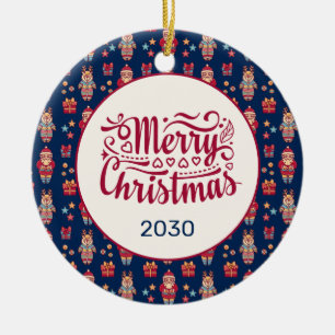 Frohe Weihnachten Volk Santa Rentier Blau Custom Keramik Ornament