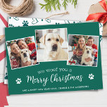 Frohe Weihnachten vom Hund Custom 3 Foto<br><div class="desc">Suchen Sie eine einzigartige Möglichkeit, um Ferien jubeln in dieser Saison? Sehen Sie nicht weiter als unsere We Woof You ein frohes Weihnachts-Foto Weihnachtskarten! Unsere "We Woof You a Merry Christmas"-Karte ist niedlich und modern, mit einer unterhaltsamen und festlichen Botschaft, die den Feiertag sicher vermitteln wird. Dieses stilvolle und einfache...</div>