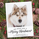 Frohe Weihnachten vom Hund Moderne Foto Hol Postkarte<br><div class="desc">Wir würden dir frohe Weihnachten wünschen! Versenden Sie niedliche und lustige Urlaubstage mit dieser niedlichen personalisierten Haustier Foto Urlaubskarte. Frohe Weihnachtswünsche vom Hund mit niedlichen Pfotendrucken in einem lustigen modernen Foto-Design. Fügen Sie dem Hund das Foto oder das Foto Ihrer Familie hinzu und personalisieren Sie mit Familienname, Nachricht und Jahr....</div>