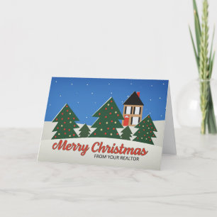 Frohe Weihnachten vom Makler mit geschmückten Bäum