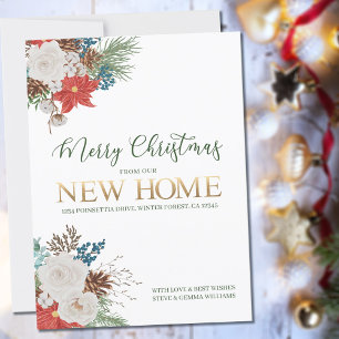 Frohe Weihnachten vom neuen Zuhause Poinsettie und Ankündigung