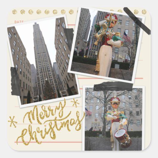 Frohe Weihnachten vom Rockefeller Plaza in NYC Quadratischer Aufkleber (Vorderseite)