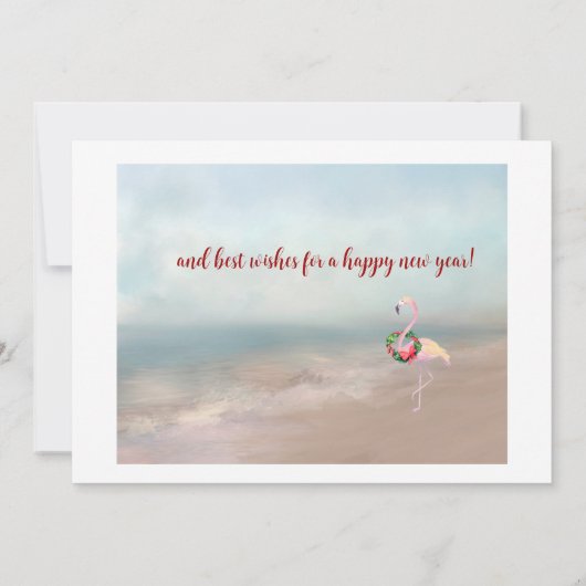 Frohe Weihnachten vom Strand Palm Tree Flamingo Karte (Rückseite)