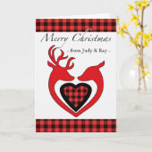 Frohe Weihnachten von Couple mit Deer und Kariert Karte (Gelbe Blume)