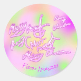 Frohe Weihnachten von der Farbtherapie Hot Pink Runder Aufkleber