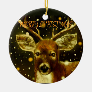 Frohe Weihnachten von einem Hirsch Keramik Ornament