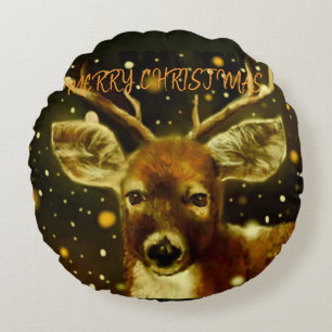 Frohe Weihnachten von einem Hirsch Rundes Kissen