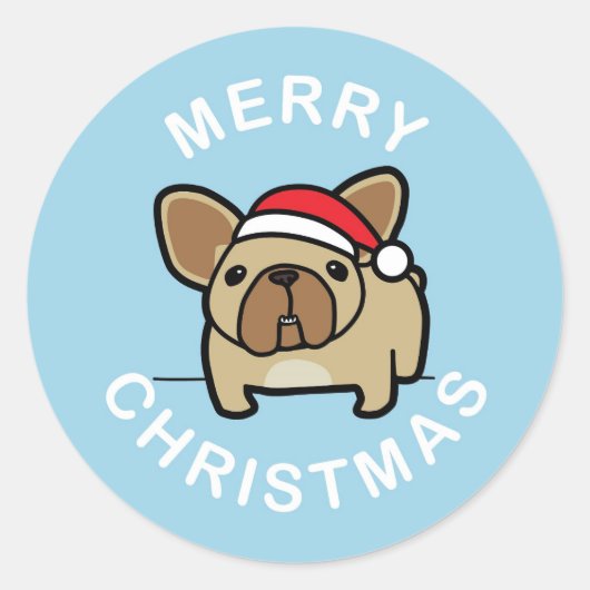 Frohe Weihnachten von Fawn Santa Frenchie - Blau Runder Aufkleber (Vorderseite)