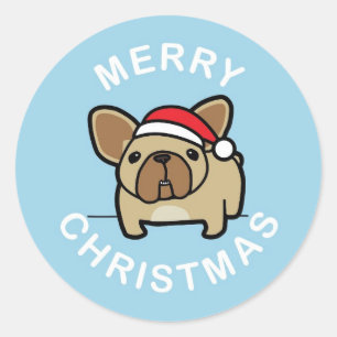 Frohe Weihnachten von Fawn Santa Frenchie - Blau Runder Aufkleber
