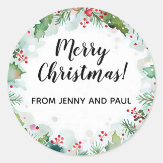 Frohe Weihnachten von Holly und Ivy Wreath Runder Aufkleber