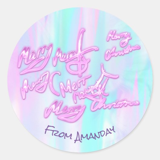 Frohe Weihnachten von Holograph Girly Modern Runder Aufkleber (Vorderseite)