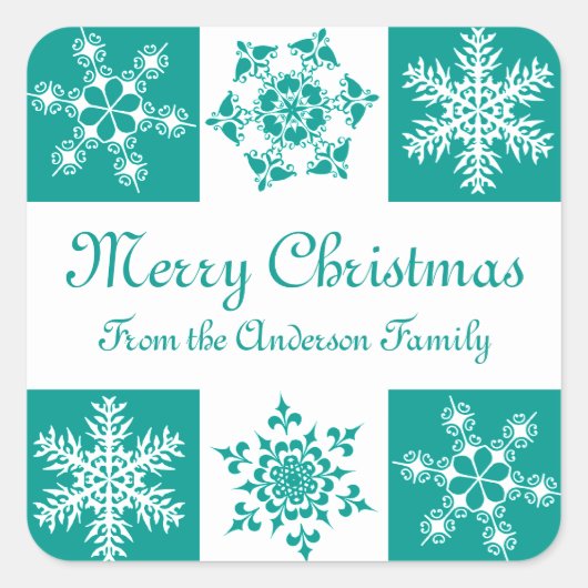 Frohe Weihnachten von Ihrem Familiengeschenklabel Quadratischer Aufkleber (Vorderseite)