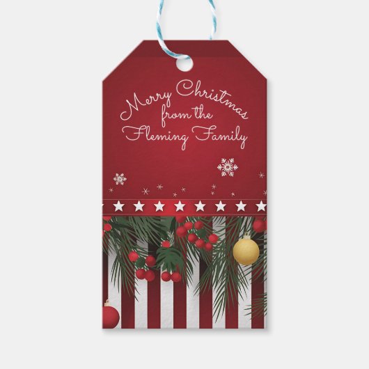 Frohe Weihnachten von (Ihrer Familie) Geschenkanhänger (Vorderseite)