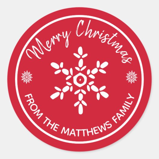 Frohe Weihnachten von: Individuelle Name Snowflake Runder Aufkleber (Vorderseite)