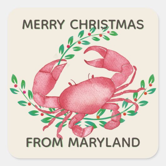 Frohe Weihnachten von Maryland Crab Quadratischer Aufkleber (Vorderseite)