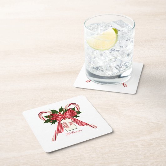 Frohe Weihnachten von Name Candy Canes Rechteckiger Pappuntersetzer (Vor Ort)