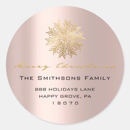 Frohe Weihnachten von Name Rose Gold UAWG Snowflak Runder Aufkleber (Vorderseite)