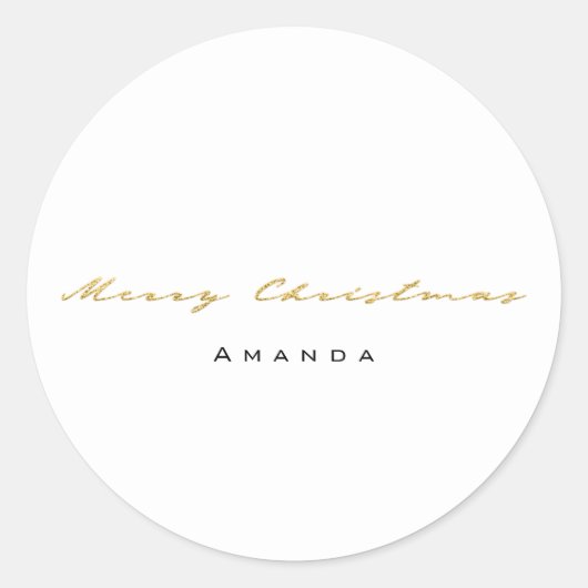 Frohe Weihnachten von Name White Gold Minimalismus Runder Aufkleber (Vorderseite)