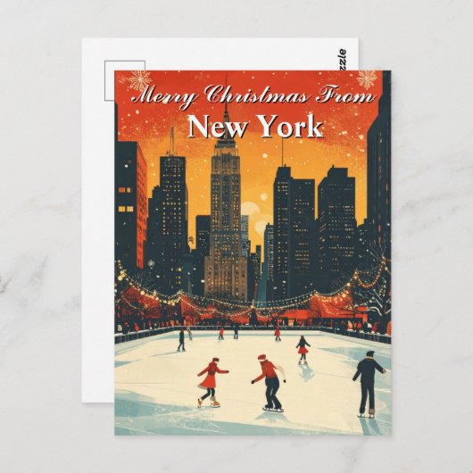 Frohe Weihnachten von New York Festive Ice Skaten Postkarte (Vorne/Hinten)