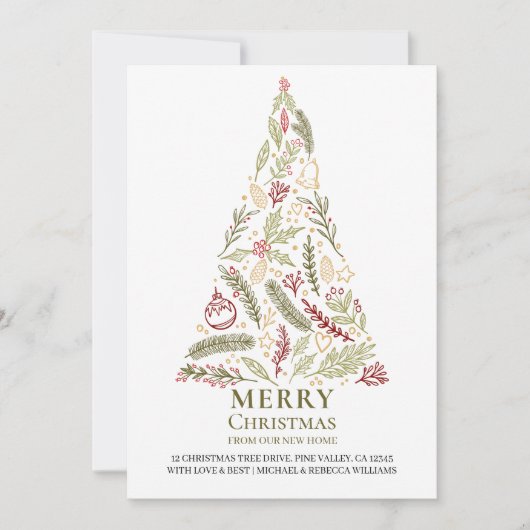 Frohe Weihnachten von New Zuhause Pine Holly Tree Ankündigung (Vorderseite)