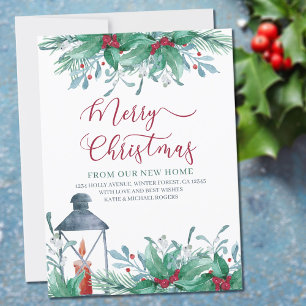 Frohe Weihnachten von New Zuhause Watercolor Holly Ankündigung