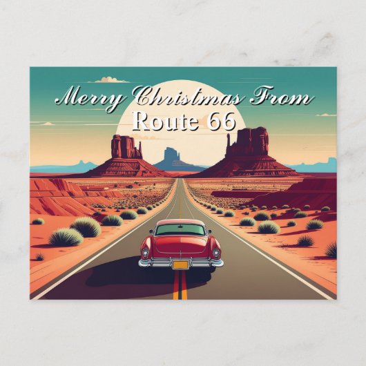 Frohe Weihnachten von Route 66 Retro Car Wüste Postkarte (Vorderseite)